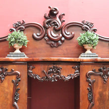 Load image into Gallery viewer, Antique English Twin Pedestal Sideboard, Flame Mahogany Carved Detail. B12959