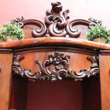 Load image into Gallery viewer, Antique English Twin Pedestal Sideboard, Flame Mahogany Carved Detail. B12959