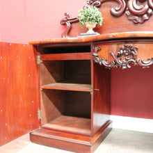 Load image into Gallery viewer, Antique English Twin Pedestal Sideboard, Flame Mahogany Carved Detail. B12959