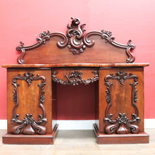 Load image into Gallery viewer, Antique English Twin Pedestal Sideboard, Flame Mahogany Carved Detail. B12959