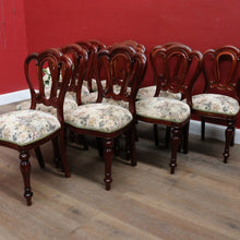 Load image into Gallery viewer, 10 English Mahogany Dining Chairs Vintage Fiddle Back Turned Legs. B12960