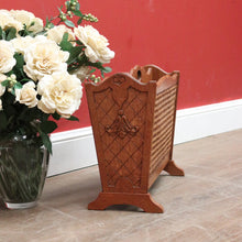 Load image into Gallery viewer, x SOLD Vintage French Oak and Cane Magazine Rack or Magazine Holder with Centre Divider. B12011