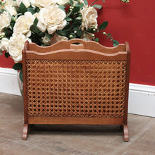 Load image into Gallery viewer, x SOLD Vintage French Oak and Cane Magazine Rack or Magazine Holder with Centre Divider. B12011