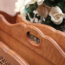 Load image into Gallery viewer, x SOLD Vintage French Oak and Cane Magazine Rack or Magazine Holder with Centre Divider. B12011