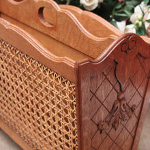 Load image into Gallery viewer, x SOLD Vintage French Oak and Cane Magazine Rack or Magazine Holder with Centre Divider. B12011