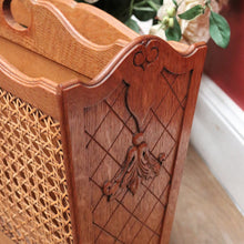 Load image into Gallery viewer, x SOLD Vintage French Oak and Cane Magazine Rack or Magazine Holder with Centre Divider. B12011