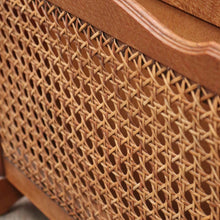 Load image into Gallery viewer, x SOLD Vintage French Oak and Cane Magazine Rack or Magazine Holder with Centre Divider. B12011