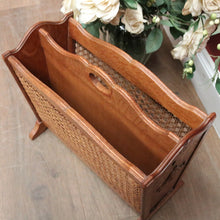 Load image into Gallery viewer, x SOLD Vintage French Oak and Cane Magazine Rack or Magazine Holder with Centre Divider. B12011
