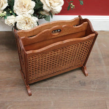 Load image into Gallery viewer, x SOLD Vintage French Oak and Cane Magazine Rack or Magazine Holder with Centre Divider. B12011