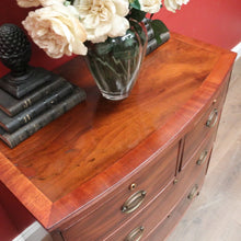 Load image into Gallery viewer, Antique English Georgian 1940s Bow Front Chest – 4 Drawers – Brass Handles. B12564