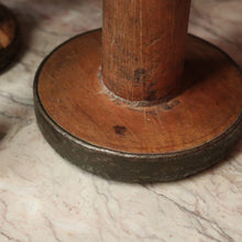 Load image into Gallery viewer, Three Antique Industrial Bobbins, Spools, Cotton or silk roving bobbins, now used as hat holder, Christmas scrolls, decorative pieces. B11502
