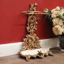 Load image into Gallery viewer, x SOLD Antique French Cast Iron Gold-painted Carved Hunting Scene Umbrella Holder or Stand. B10837