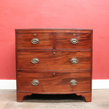 Load image into Gallery viewer, Antique English Georgian 1940s Bow Front Chest – 4 Drawers – Brass Handles. B12564
