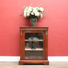 Load image into Gallery viewer, Antique English Mahogany Cabinet – Gilt Mounts, Inlay, Key, Glass Door. B12562