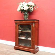 Load image into Gallery viewer, Antique English Mahogany Cabinet – Gilt Mounts, Inlay, Key, Glass Door. B12562