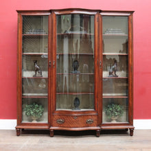 Load image into Gallery viewer, Antique Mahogany China Cabinet Three Glass Doors Curved Centre. B12977
