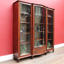 Load image into Gallery viewer, Antique Mahogany China Cabinet Three Glass Doors Curved Centre. B12977