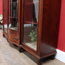 Load image into Gallery viewer, Antique Mahogany China Cabinet Three Glass Doors Curved Centre. B12977