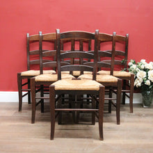 Load image into Gallery viewer, Antique Chairs, Set of Six Antique French Oak and Rush Ladder Back Kitchen or Dining Chairs. B11418