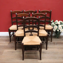 Load image into Gallery viewer, Antique Chairs, Set of Six Antique French Oak and Rush Ladder Back Kitchen or Dining Chairs. B11418