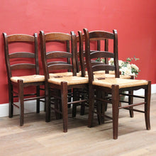 Load image into Gallery viewer, Antique Chairs, Set of Six Antique French Oak and Rush Ladder Back Kitchen or Dining Chairs. B11418