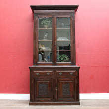Load image into Gallery viewer, Antique English Pine Two Height Bookcase Glass Upper Doors. B12963