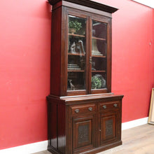 Load image into Gallery viewer, Antique English Pine Two Height Bookcase Glass Upper Doors. B12963