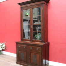 Load image into Gallery viewer, Antique English Pine Two Height Bookcase Glass Upper Doors. B12963