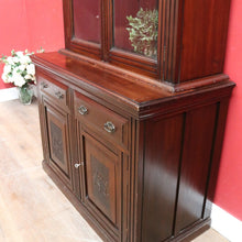 Load image into Gallery viewer, Antique English Pine Two Height Bookcase Glass Upper Doors. B12963