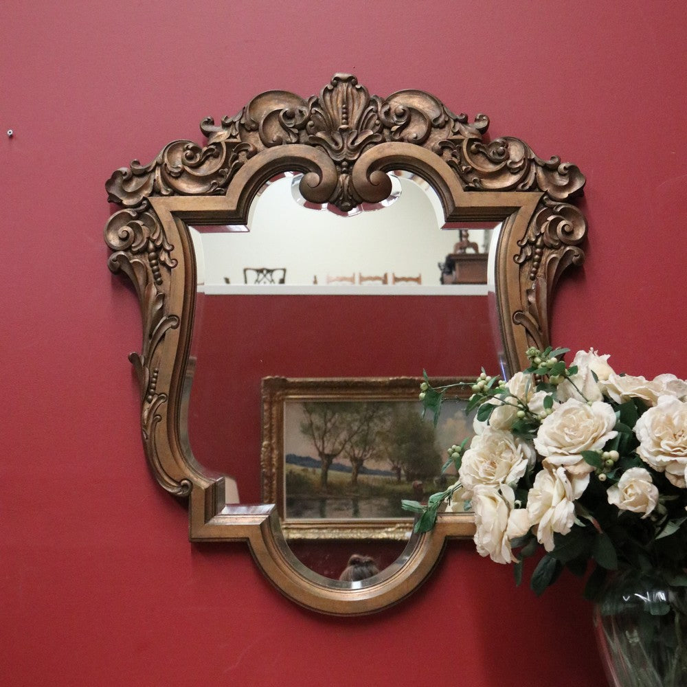 x SOLD Antique Mirror, French Gilt Framed Bevelled Edge Wall Mirror, Shield-shaped. B11309