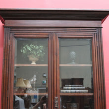 Load image into Gallery viewer, Antique English Pine Two Height Bookcase Glass Upper Doors. B12963
