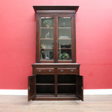 Load image into Gallery viewer, Antique English Pine Two Height Bookcase Glass Upper Doors. B12963