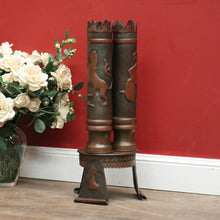 Load image into Gallery viewer, x SOLD WWI Trench Artwork/Art Shell Casing, Umbrella Holder or Door Stop. German Helmet with Eagle. B11339