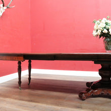 Load image into Gallery viewer, Antique English Mahogany Dining Table 4 Leaves Pedestal Base c1880. B12973