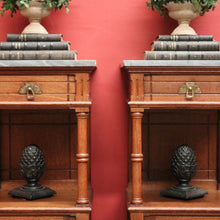 Load image into Gallery viewer, x SOLD Antique French Oak and Marble Bedside Tables or Cupboards, Lamp side Tables. B12113