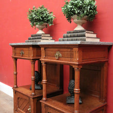 Load image into Gallery viewer, x SOLD Antique French Oak and Marble Bedside Tables or Cupboards, Lamp side Tables. B12113