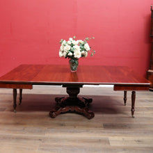 Load image into Gallery viewer, Antique English Mahogany Dining Table 4 Leaves Pedestal Base c1880. B12973