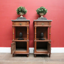 Load image into Gallery viewer, x SOLD Antique French Oak and Marble Bedside Tables or Cupboards, Lamp side Tables. B12113
