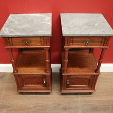 Load image into Gallery viewer, x SOLD Antique French Oak and Marble Bedside Tables or Cupboards, Lamp side Tables. B12113