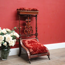 Load image into Gallery viewer, x SOLD Antique French Mahogany and Fabric Prayer Chair, Kneeler, Fretwork Cross. Prie Dieu B12116