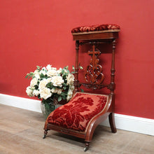Load image into Gallery viewer, x SOLD Antique French Mahogany and Fabric Prayer Chair, Kneeler, Fretwork Cross. Prie Dieu B12116