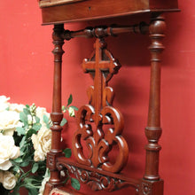 Load image into Gallery viewer, x SOLD Antique French Mahogany and Fabric Prayer Chair, Kneeler, Fretwork Cross. Prie Dieu B12116