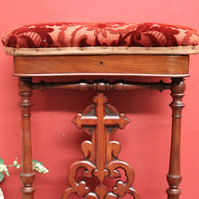 Load image into Gallery viewer, x SOLD Antique French Mahogany and Fabric Prayer Chair, Kneeler, Fretwork Cross. Prie Dieu B12116