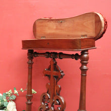 Load image into Gallery viewer, x SOLD Antique French Mahogany and Fabric Prayer Chair, Kneeler, Fretwork Cross. Prie Dieu B12116