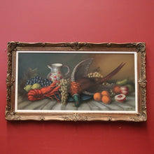 Load image into Gallery viewer, x SOLD Framed Oil on Canvas, Still Life, Pheasant, Lobster, Fruit, Banquet, Oil Painting. B11334