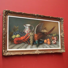 Load image into Gallery viewer, x SOLD Framed Oil on Canvas, Still Life, Pheasant, Lobster, Fruit, Banquet, Oil Painting. B11334