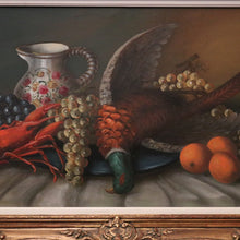 Load image into Gallery viewer, x SOLD Framed Oil on Canvas, Still Life, Pheasant, Lobster, Fruit, Banquet, Oil Painting. B11334