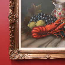 Load image into Gallery viewer, x SOLD Framed Oil on Canvas, Still Life, Pheasant, Lobster, Fruit, Banquet, Oil Painting. B11334