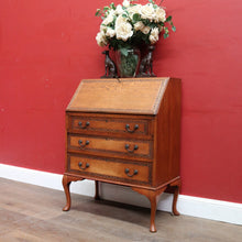 Load image into Gallery viewer, English Oak Writing Bureau Drop Front Desk Carved Detail c1930. B12984
