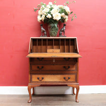 Load image into Gallery viewer, English Oak Writing Bureau Drop Front Desk Carved Detail c1930. B12984